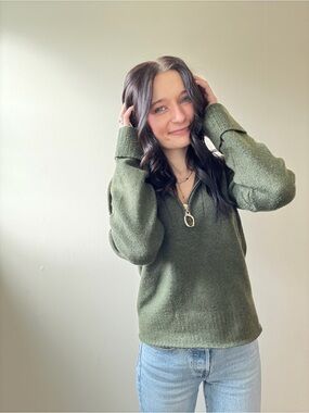 Marshalls Olive Green Half-Zip Turtleneck Sweater - Women